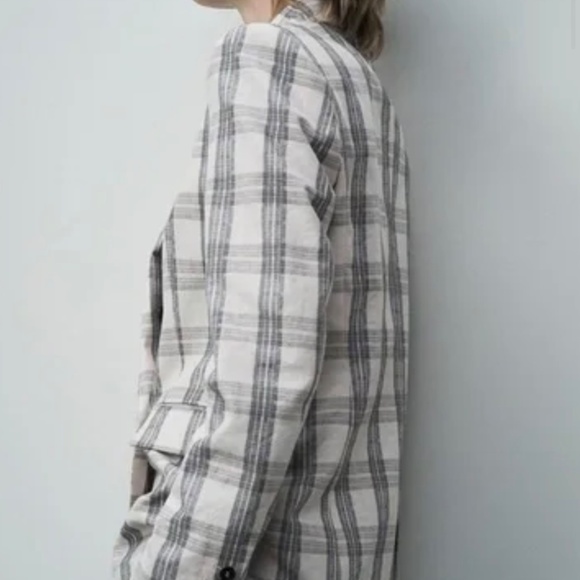 ZARA double breasted cream and grey plaid blazer, S - Picture 4 of 10